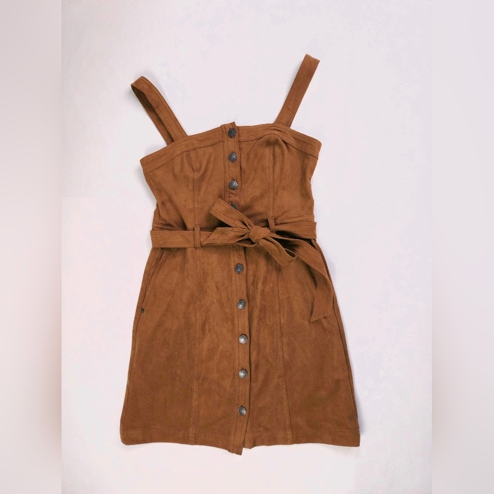 Abercrombie & Fitch Brown Suede Faux Leather Jumper Mini Dress Womens XS
